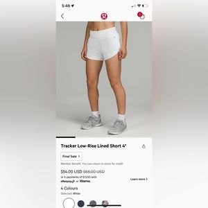 Lululemon white tracker shorts 4”